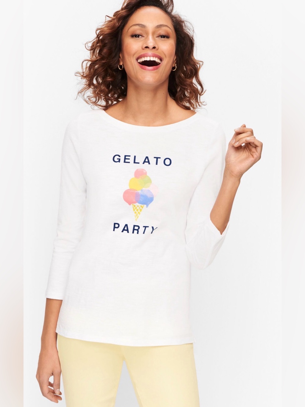 Talbots Cotton “Gelato Party” 3/4 Sleeve Tee White Size 1XP